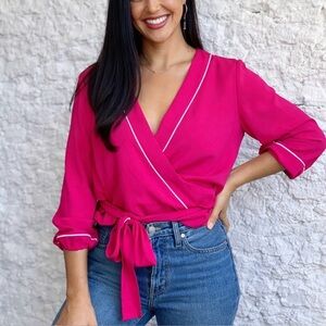GAP NWOT Fuchsia Wrap Top – Tie Waist V-Neck Blouse